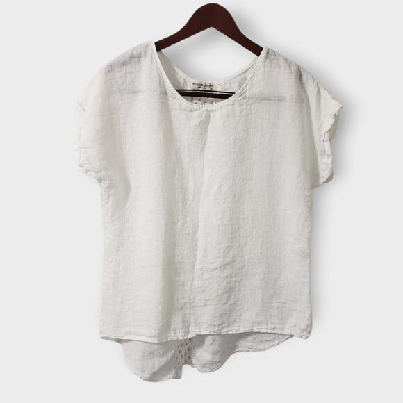Terzo Millennio 100% Linen White Crochet Tunic Top Small High-lo Italy - Picture 1 of 10